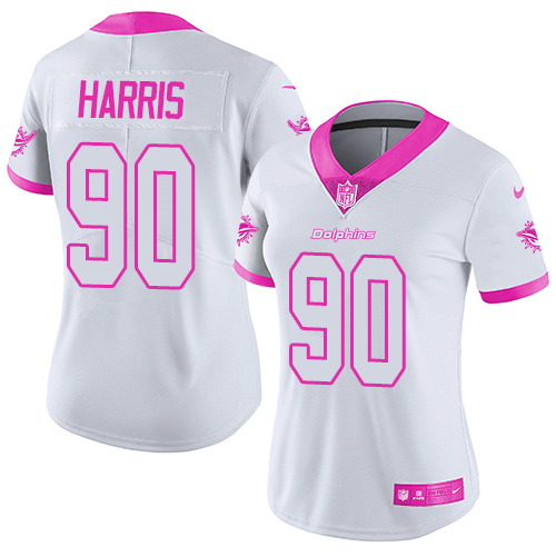 Nike Dolphins #90 Charles Harris White/Pink Women's Stitched NFL Limited Rush Fashion Jersey - Click Image to Close
